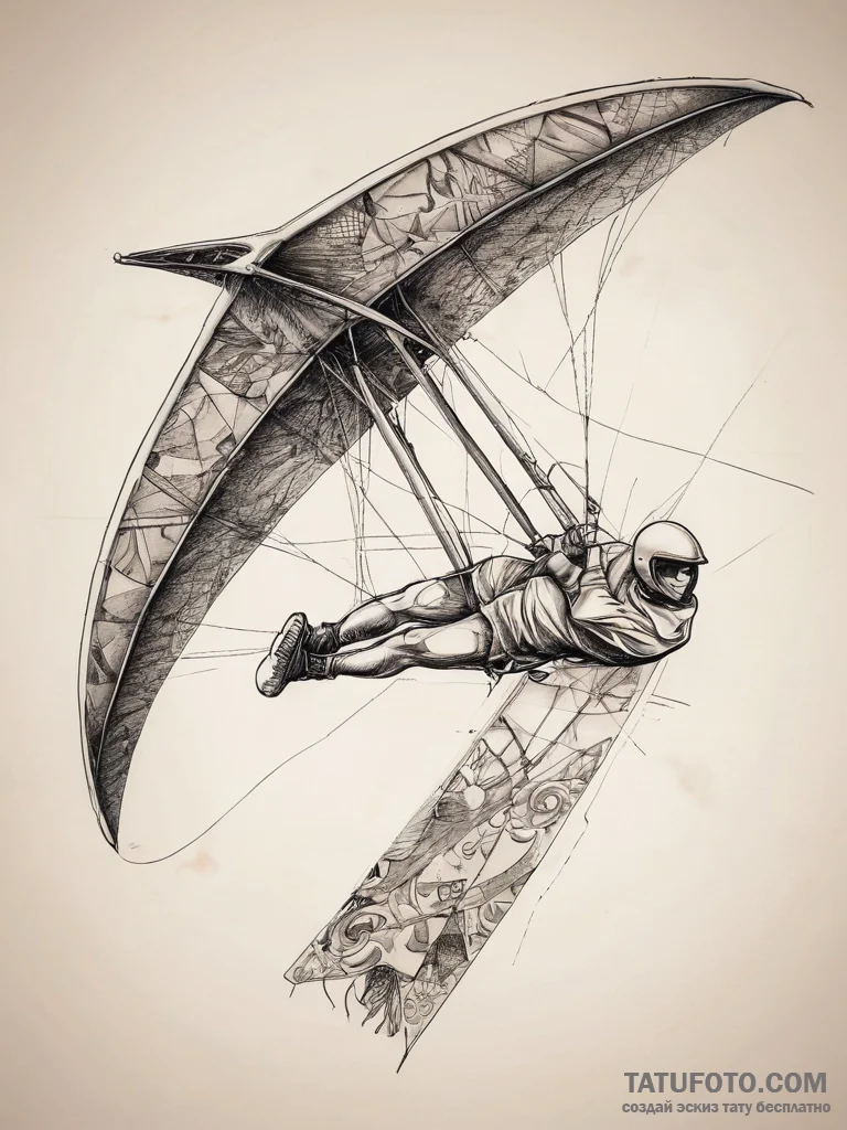Tattoo sketch hang gliding a person with a gl... - эскиз тату (№1757444550_0, 09.09.2025 19:02) — Tatufoto.com