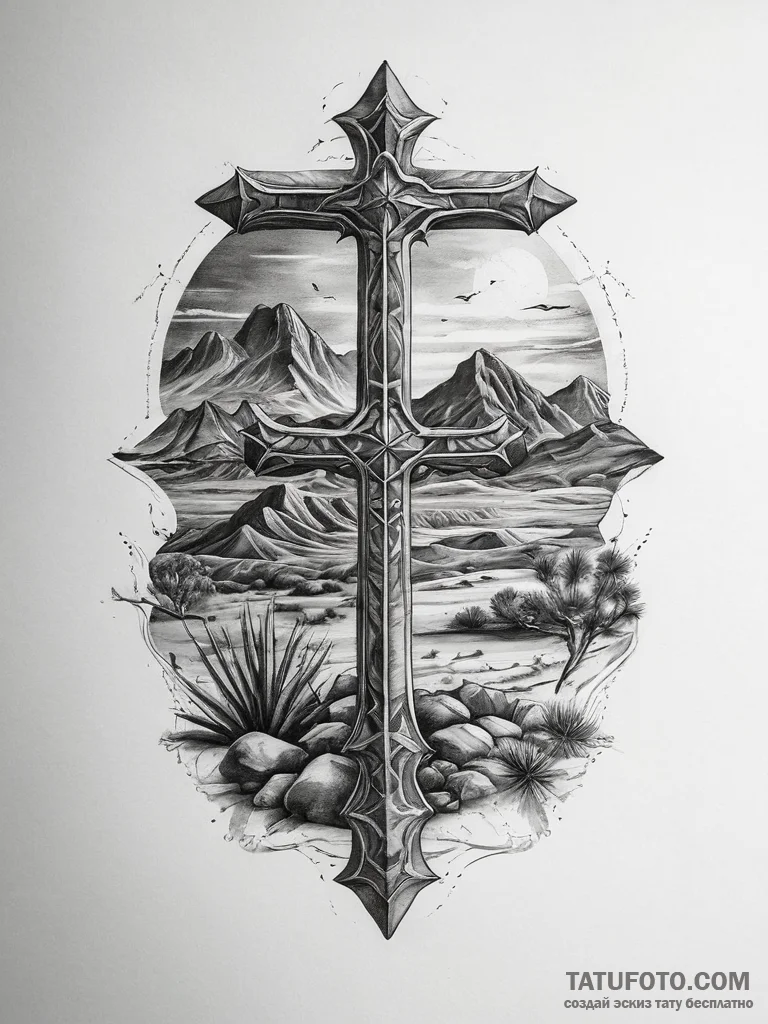 Tattoo sketch desert, ink illustration for ta... - эскиз тату (№1757444744_0, 09.09.2025 19:05) — Tatufoto.com