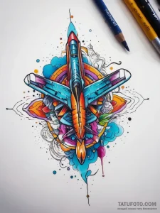 Tattoo sketch cosmic plane, ink illustration... - эскиз тату (№1757445130_0, 09.09.2025 19:12) — Tatufoto.com