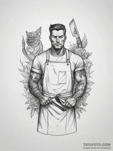Tattoo sketch butcher cleaver and apron, conc... - эскиз тату (№1757449243_0, 09.09.2025 20:20) — Tatufoto.com