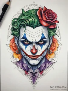 Tattoo sketch joker with a rose, tattoo line... - эскиз тату (№1757451600_0, 09.09.2025 21:00) — Tatufoto.com