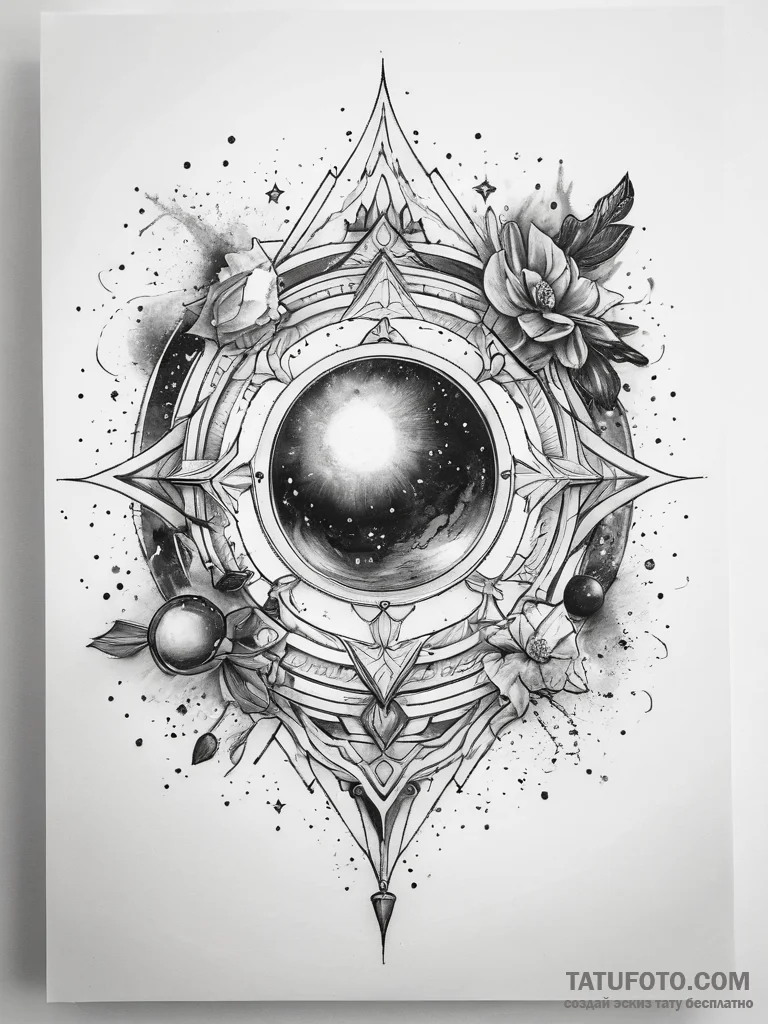 Tattoo sketch cosmic cosmos - эскиз тату (№1757453972_0, 09.09.2025 21:39) — Tatufoto.com
