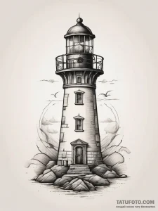 Tattoo sketch lighthouse, ink illustration fo... - эскиз тату (№1757454372_0, 09.09.2025 21:46) — Tatufoto.com
