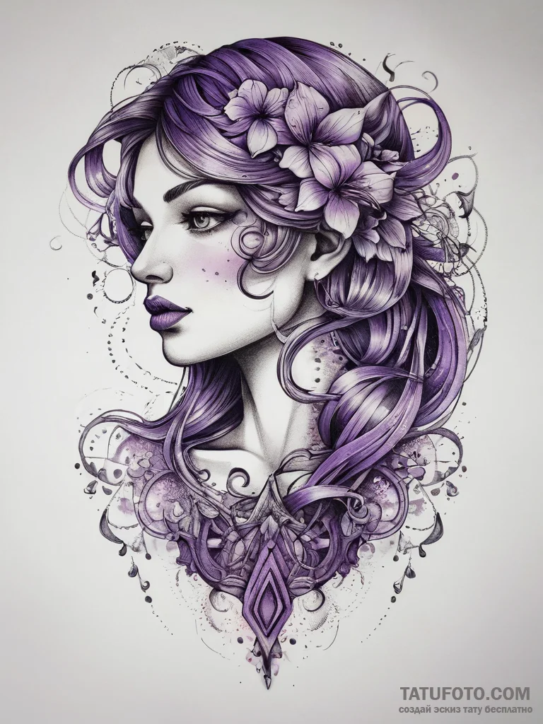 Tattoo sketch purple, ink illustration for ta... - эскиз тату (№1757455178_0, 09.09.2025 21:59) — Tatufoto.com