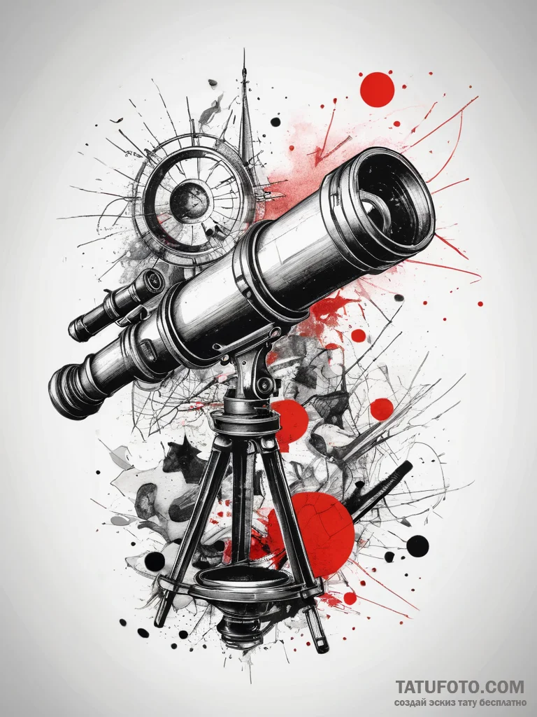 Tattoo sketch old telescope with a star, tatt... - эскиз тату (№1757457756_0, 09.09.2025 22:42) — Tatufoto.com