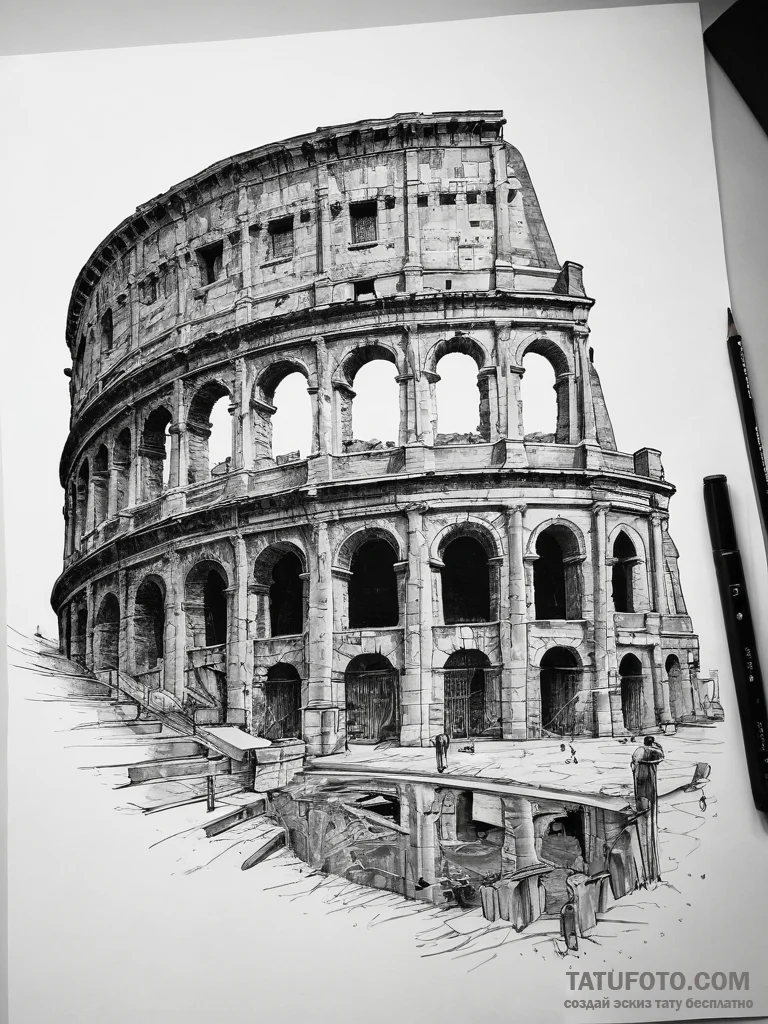 Tattoo sketch ancient roman coliseum - эскиз тату (№1757458554_0, 09.09.2025 22:55) — Tatufoto.com