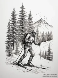 Tattoo sketch cross-country skiing a forest,... - эскиз тату (№1757459348_0, 09.09.2025 23:09) — Tatufoto.com