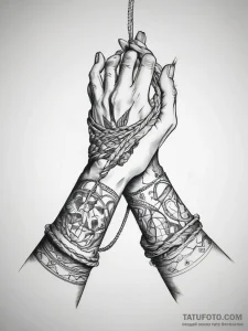Tattoo sketch hands with a rope, tattoo flash... - эскиз тату (№1757459548_0, 09.09.2025 23:12) — Tatufoto.com
