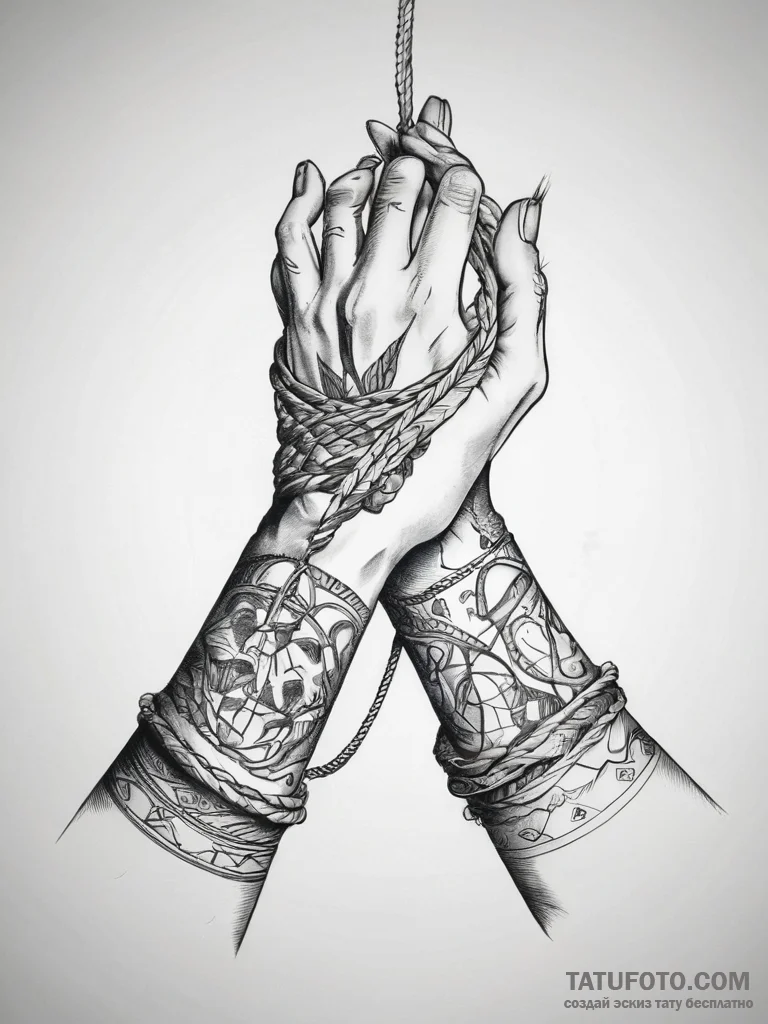 Tattoo sketch hands with a rope, tattoo flash... - эскиз тату (№1757459548_0, 09.09.2025 23:12) — Tatufoto.com