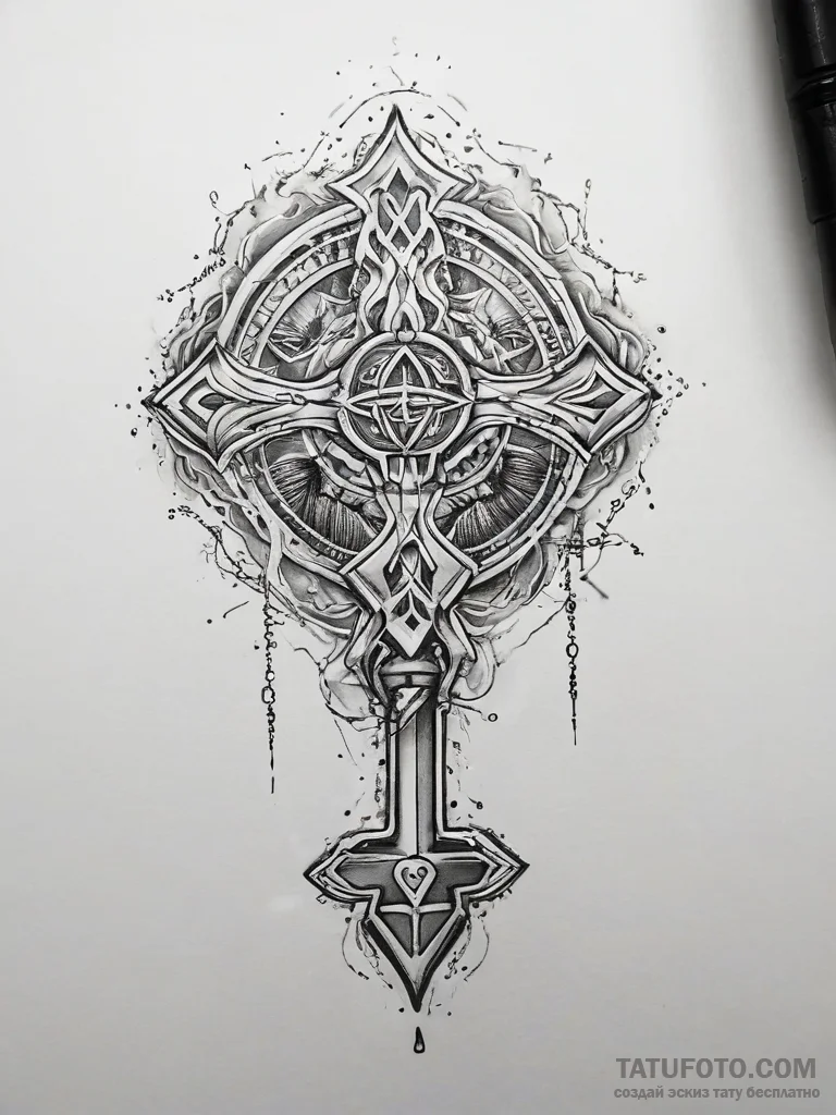 Tattoo sketch othala rune with a key - эскиз тату (№1757461739_0, 09.09.2025 23:48) — Tatufoto.com
