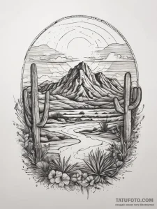 Tattoo sketch desert, ink illustration for ta... - эскиз тату (№1757461937_0, 09.09.2025 23:52) — Tatufoto.com