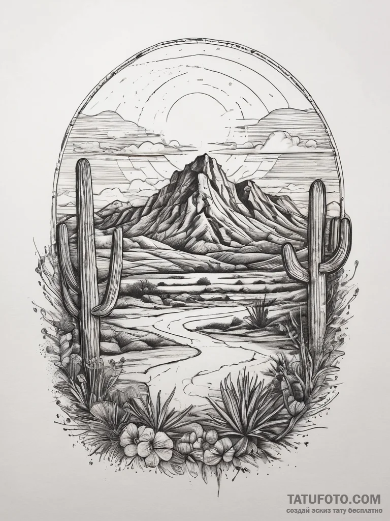 Tattoo sketch desert, ink illustration for ta... - эскиз тату (№1757461937_0, 09.09.2025 23:52) — Tatufoto.com