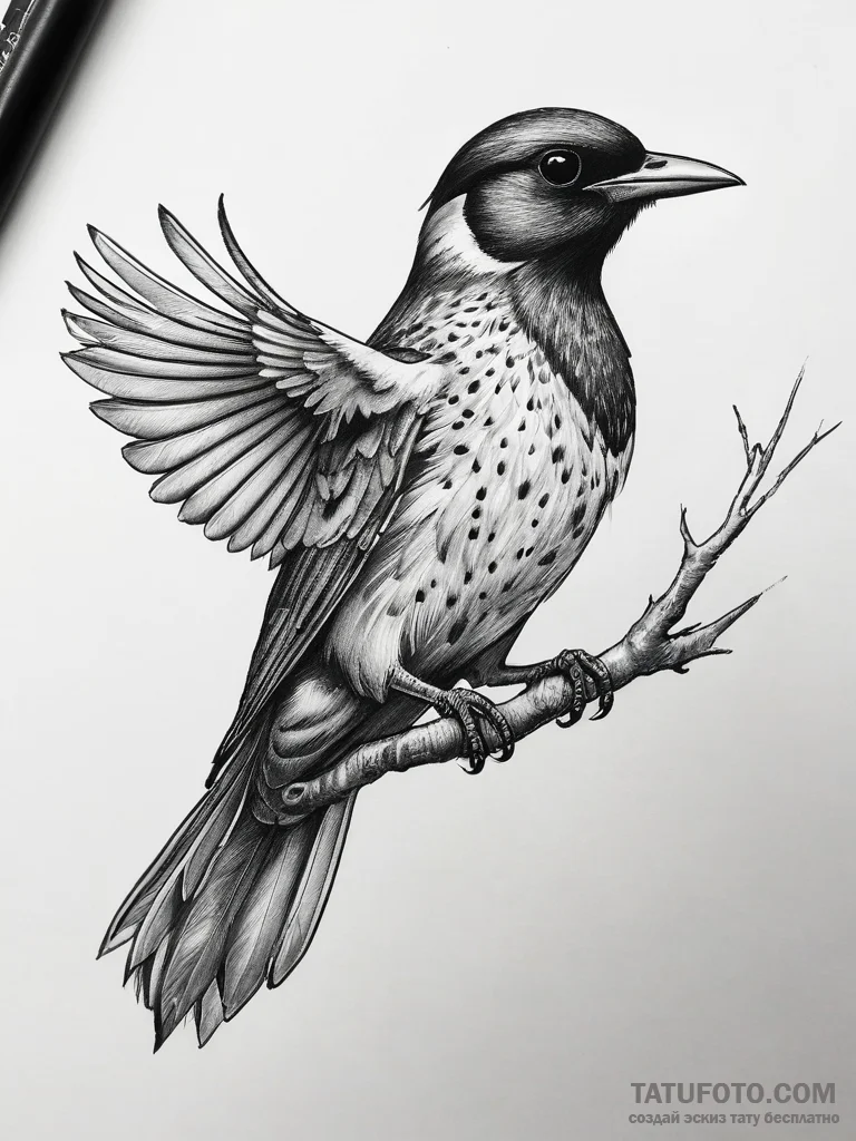 Tattoo sketch starling - эскиз тату (№1757462753_0, 10.09.2025 00:05) — Tatufoto.com