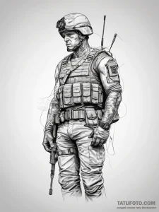 Tattoo sketch soldier with a thread - эскиз тату (№1757463541_0, 10.09.2025 00:19) — Tatufoto.com