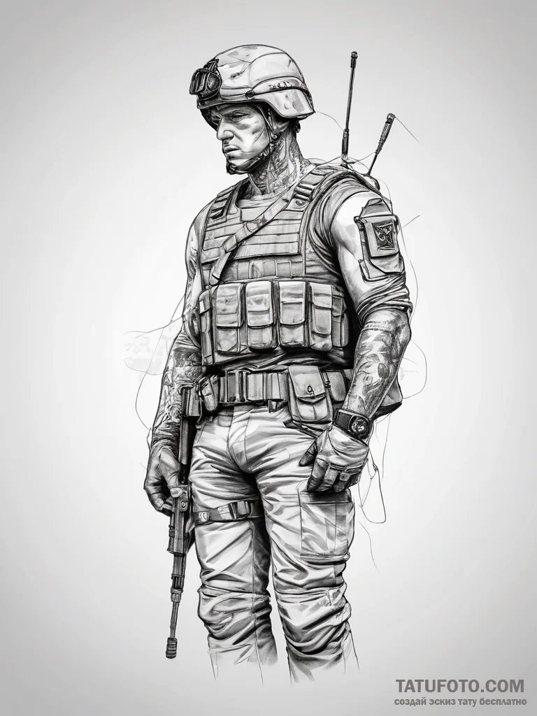 Tattoo sketch soldier with a thread - эскиз тату (№1757463541_0, 10.09.2025 00:19) — Tatufoto.com