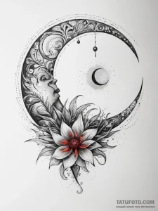 Tattoo sketch celestial plant with a crescent... - эскиз тату (№1757465135_0, 10.09.2025 00:45) — Tatufoto.com