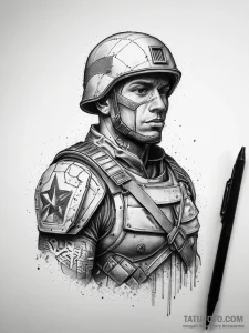 Tattoo sketch soldier with a document, tattoo... - эскиз тату (№1757465929_0, 10.09.2025 00:58) — Tatufoto.com