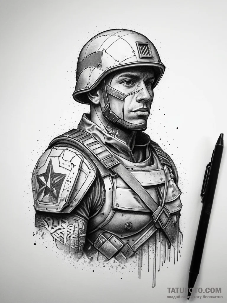 Tattoo sketch soldier with a document, tattoo... - эскиз тату (№1757465929_0, 10.09.2025 00:58) — Tatufoto.com