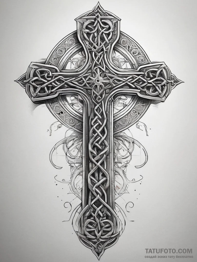Tattoo sketch celtic cross with intricate kno... - эскиз тату (№1757466123_0, 10.09.2025 01:02) — Tatufoto.com