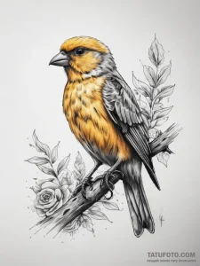 Tattoo sketch puns a canary that says "i'm a... - эскиз тату (№1757466906_0, 10.09.2025 01:15) — Tatufoto.com