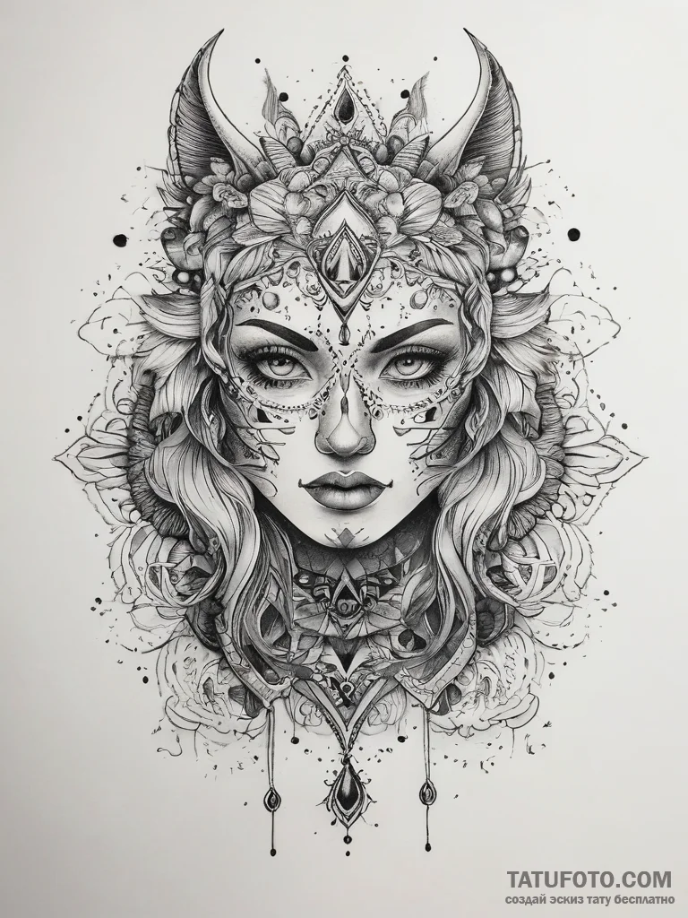 Tattoo sketch mystical self, tattoo sketch de... - эскиз тату (№1757467696_0, 10.09.2025 01:28) — Tatufoto.com
