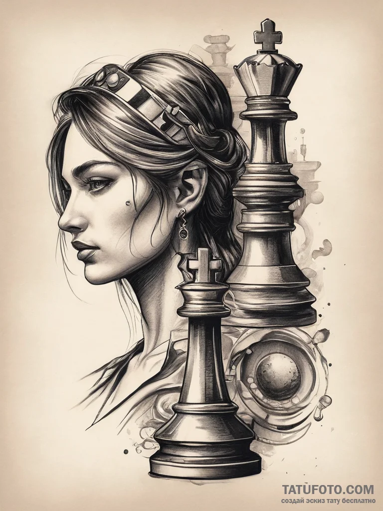 Tattoo sketch ceo a person with a chess piece... - эскиз тату (№1757468087_0, 10.09.2025 01:34) — Tatufoto.com