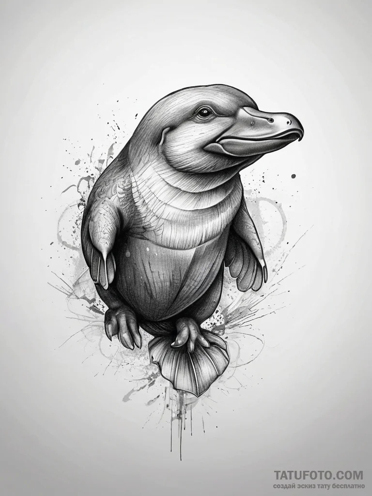 Tattoo sketch platypus, ink illustration for... - эскиз тату (№1757470632_0, 10.09.2025 02:17) — Tatufoto.com