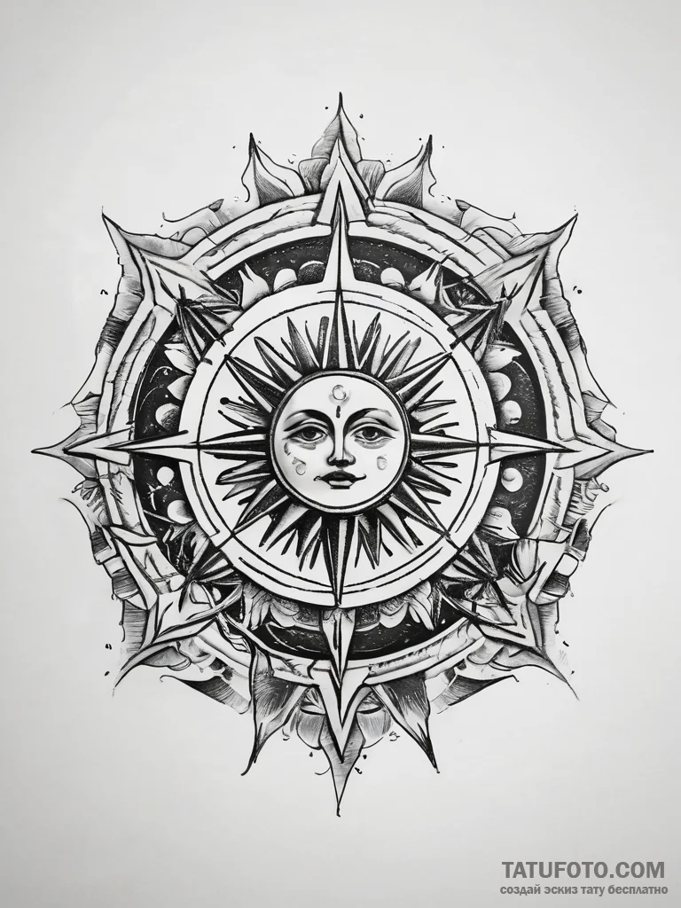 Tattoo sketch sun wheel symbol, tattoo flash... - эскиз тату (№1757471021_0, 10.09.2025 02:23) — Tatufoto.com
