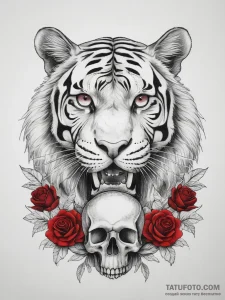 Tattoo sketch tiger holding a skull, tattoo f... - эскиз тату (№1757471212_0, 10.09.2025 02:26) — Tatufoto.com