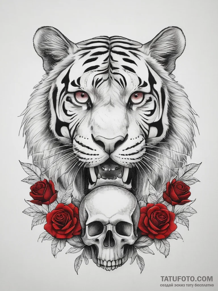 Tattoo sketch tiger holding a skull, tattoo f... - эскиз тату (№1757471212_0, 10.09.2025 02:26) — Tatufoto.com