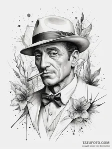 Tattoo sketch carlo gambino with a hat, tatto... - эскиз тату (№1757471786_0, 10.09.2025 02:36) — Tatufoto.com