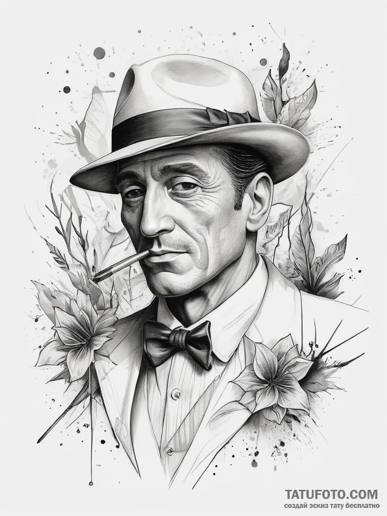 Tattoo sketch carlo gambino with a hat, tatto... - эскиз тату (№1757471786_0, 10.09.2025 02:36) — Tatufoto.com