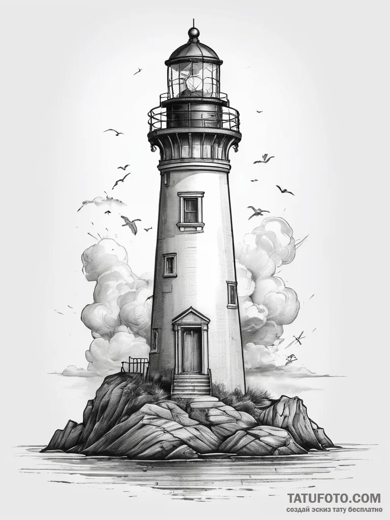 Tattoo sketch lighthouse - эскиз тату (№1757471979_0, 10.09.2025 02:39) — Tatufoto.com