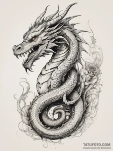 Tattoo sketch dragon with a snake, tattoo lin... - эскиз тату (№1757507312_0, 10.09.2025 12:28) — Tatufoto.com