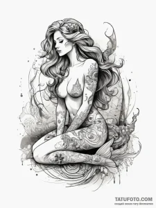 Tattoo sketch mermaid sitting, artistic tatto... - эскиз тату (№1757510640_0, 10.09.2025 13:24) — Tatufoto.com
