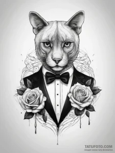 Tattoo sketch tuxedo with a rose - эскиз тату (№1757511025_0, 10.09.2025 13:30) — Tatufoto.com