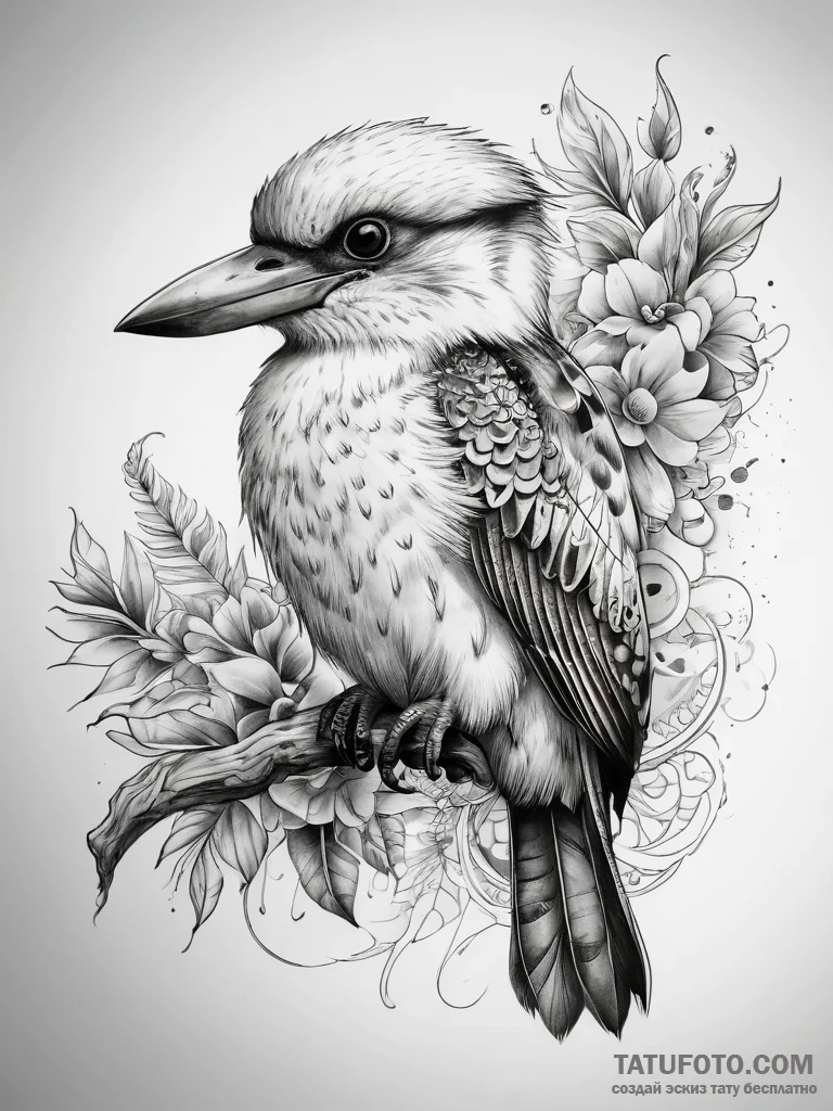Tattoo sketch kookaburra, tattoo line art, on... - эскиз тату (№1757511418_0, 10.09.2025 13:36) — Tatufoto.com