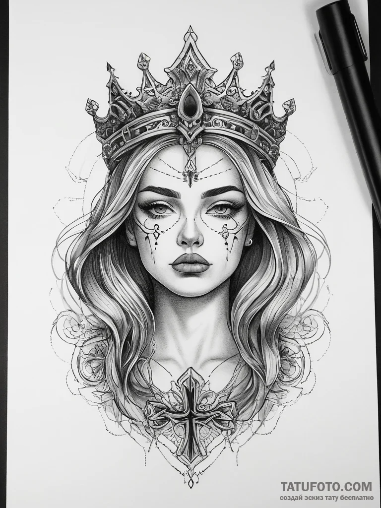 Tattoo sketch queen, tattoo drawing outline,... - эскиз тату (№1757512004_0, 10.09.2025 13:46) — Tatufoto.com