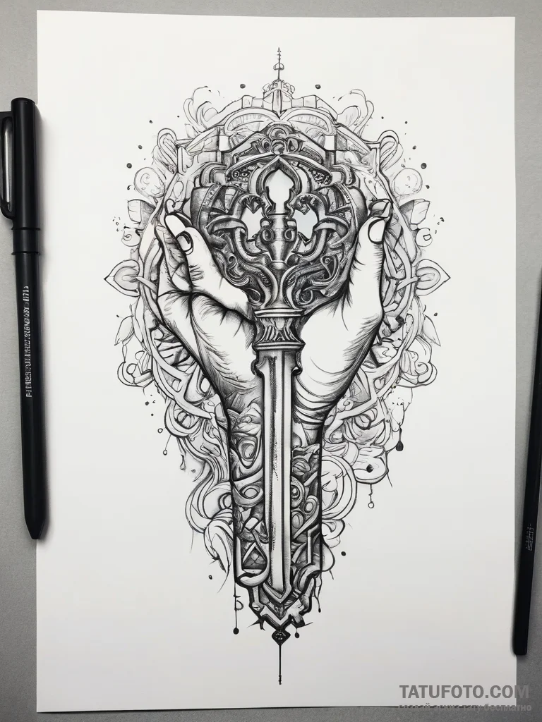 Tattoo sketch hands with a key, tattoo drawin... - эскиз тату (№1757512603_0, 10.09.2025 13:56) — Tatufoto.com