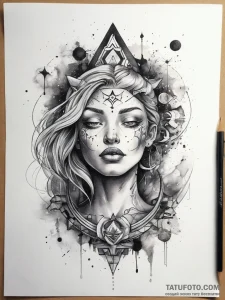 Tattoo sketch cosmic presence, tattoo flash s... - эскиз тату (№1757515373_0, 10.09.2025 14:42) — Tatufoto.com