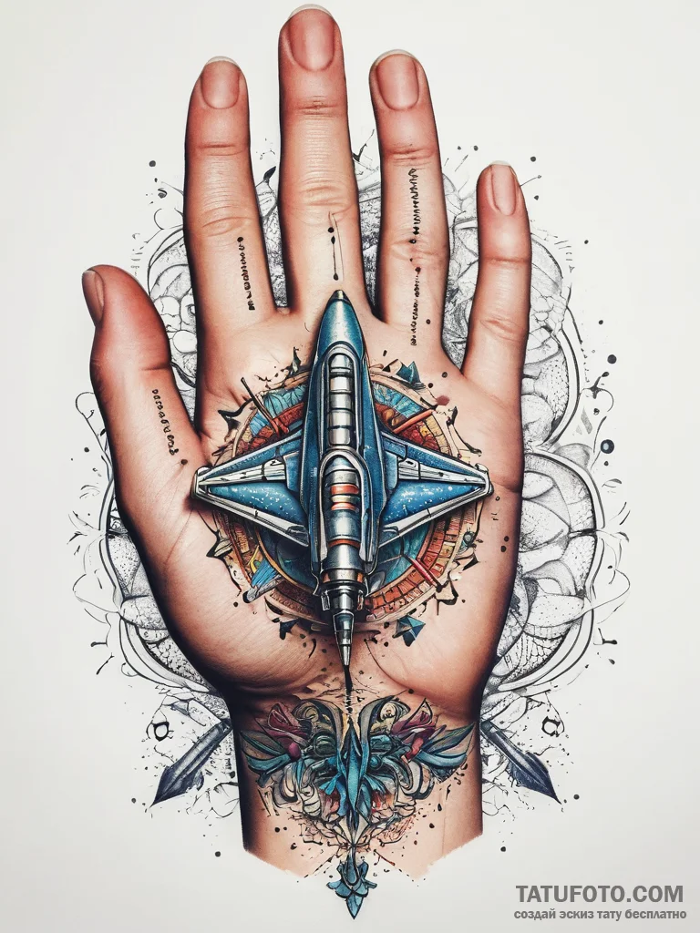 Tattoo sketch hands with a spacecraft, tattoo... - эскиз тату (№1757515760_0, 10.09.2025 14:49) — Tatufoto.com