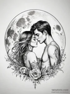 Tattoo sketch romantic full moon with a coupl... - эскиз тату (№1757518932_0, 10.09.2025 15:42) — Tatufoto.com