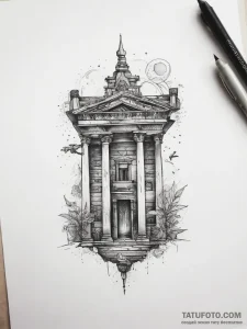 Tattoo sketch ancient ruins, tattoo line art,... - эскиз тату (№1757520718_0, 10.09.2025 16:11) — Tatufoto.com