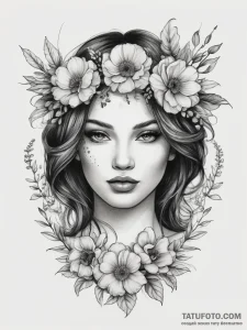 Tattoo sketch flower crown tattoo, artistic t... - эскиз тату (№1757521503_0, 10.09.2025 16:25) — Tatufoto.com