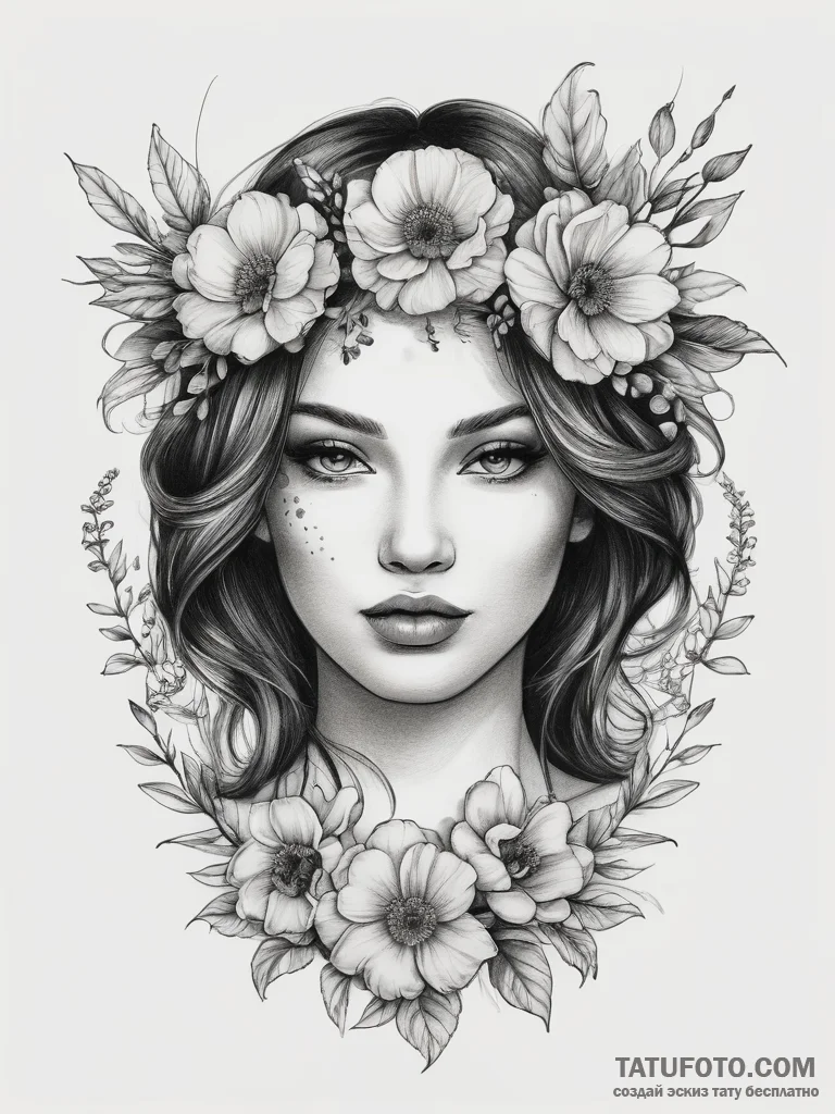 Tattoo sketch flower crown tattoo, artistic t... - эскиз тату (№1757521503_0, 10.09.2025 16:25) — Tatufoto.com
