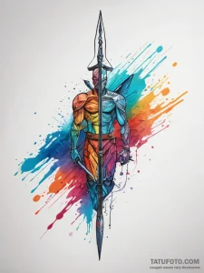 Tattoo sketch spearfishing a person with a sp... - эскиз тату (№1757522281_0, 10.09.2025 16:38) — Tatufoto.com