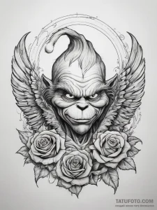 Tattoo sketch the grinch with a wing, concept... - эскиз тату (№1757525018_0, 10.09.2025 17:23) — Tatufoto.com