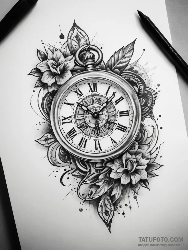 Tattoo sketch watch with a clock, tattoo flas... - эскиз тату (№1757526780_0, 10.09.2025 17:53) — Tatufoto.com