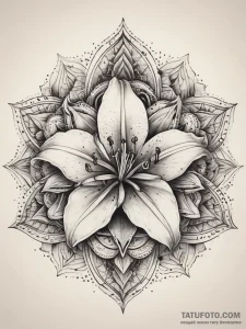 Tattoo sketch lily with a quote, tattoo flash... - эскиз тату (№1757536926_0, 10.09.2025 20:42) — Tatufoto.com