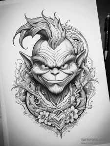 Tattoo sketch the grinch with a heart, artist... - эскиз тату (№1757538425_0, 10.09.2025 21:07) — Tatufoto.com